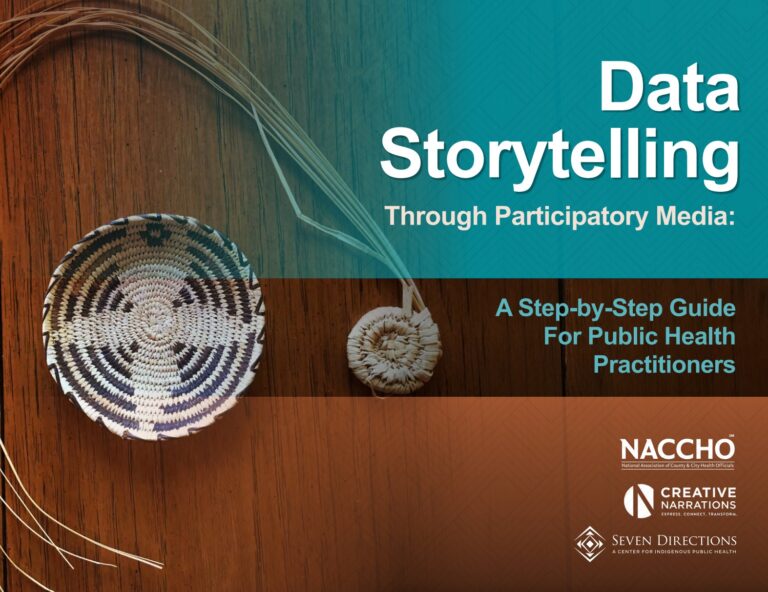 Cover page for a document. Text: Data Storytelling Through Participatory Media: A Step-by-Step Guide for Public Health Practitioners. A woven basket is featured on the cover.