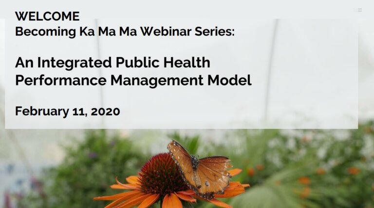 Text: Welcome Becoming Ka Ma Ma Webinar Series. An Integrated Public Health Performance Management Mode. February 11, 2020.