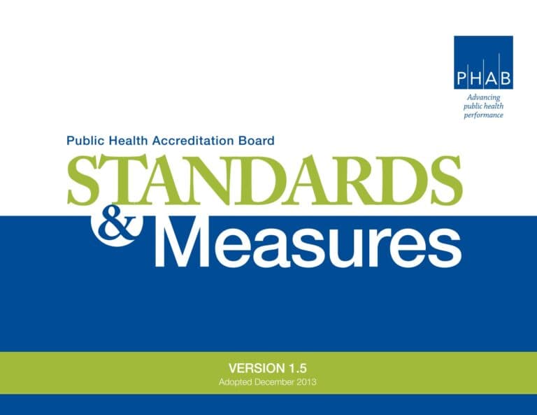 Text: Public Health Accreditation Board Standards and Measures. Version 1.5, Adopted December 2013.